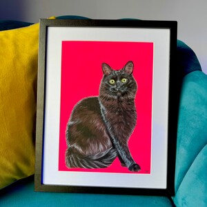 Ami à fourrure - Peinture acrylique de chat moelleux noir - Adorable art mignon pour animaux de compagnie