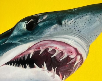 Impresión giclée de tiburón mako: arte hiperrealista de la vida silvestre oceánica