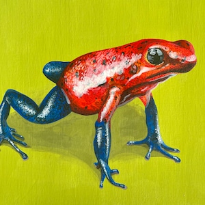 Poison Dart Frog - Pintura original en tarjeta de 7x10 pulgadas