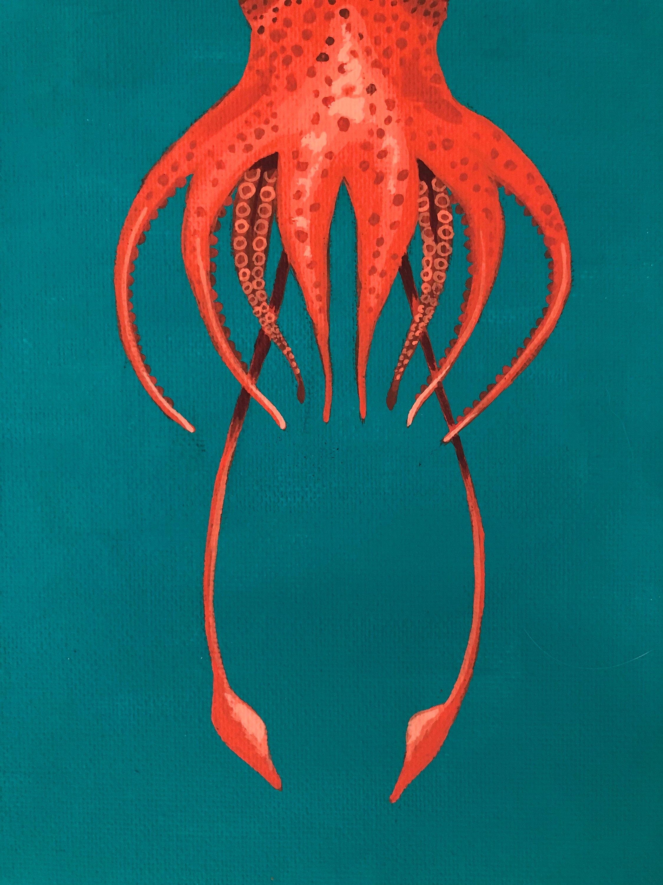 Diepzee inktvis schilderij Rode inktvis /