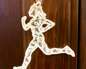 Running Christmas ornament for woman athlete, Holiday gift for mom, Celebration gift for athlete, top gift, Sports decor, unique gift