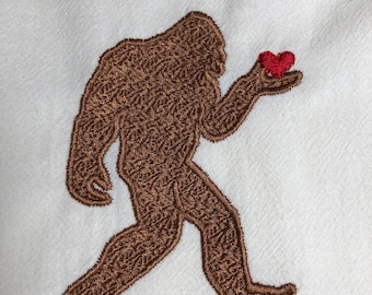 valentine Bigfoot funny kitchen towels, glamping accessory, tea towel, valentine gift, Sasquatch gifts, RV decor for inside, cryptozoology