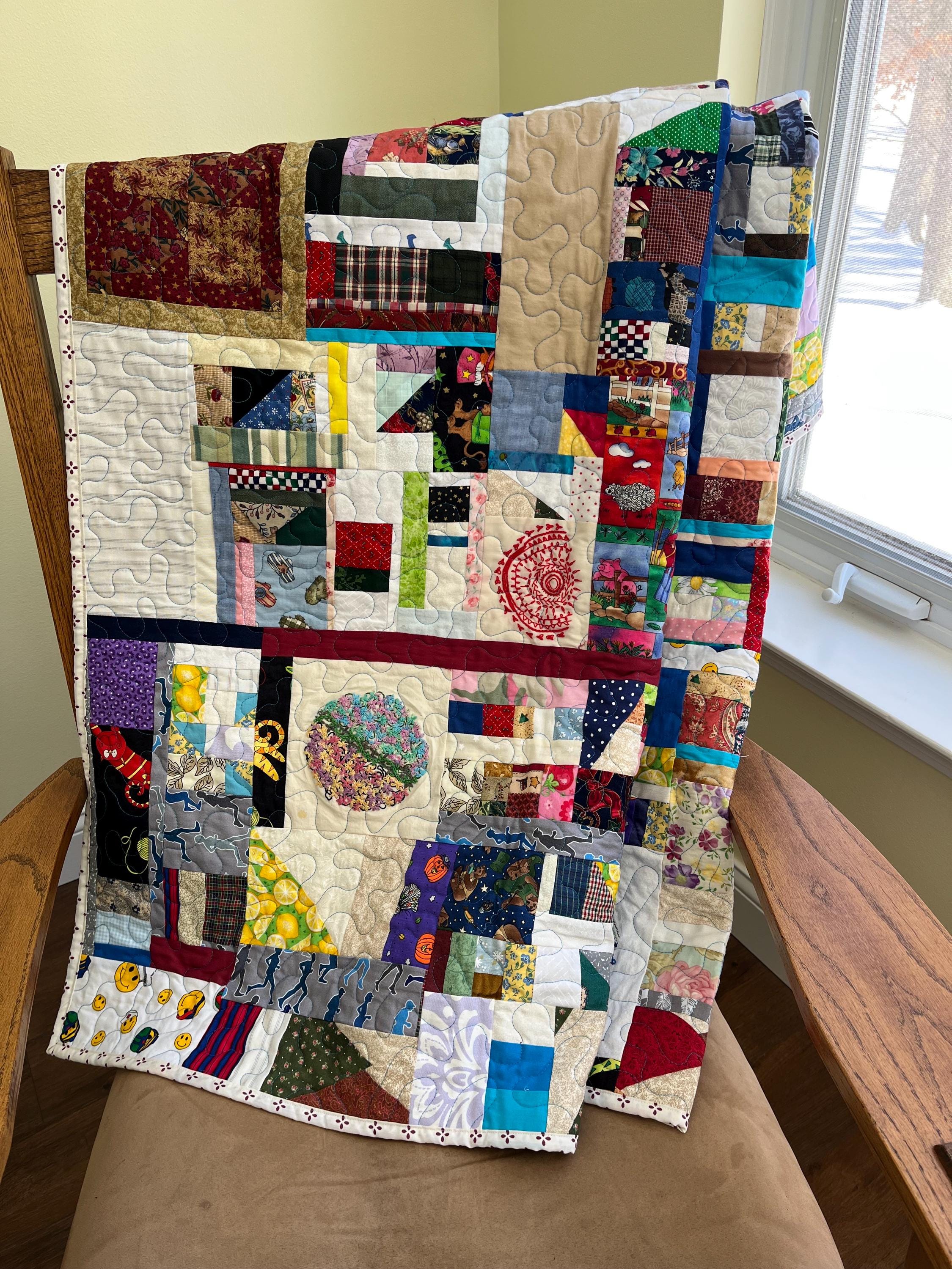 Eclectic patchwork throw quilt, housewarming gift for couple, Multicolor quilt for birthday gift, college dorm decor, bohemian style quilt