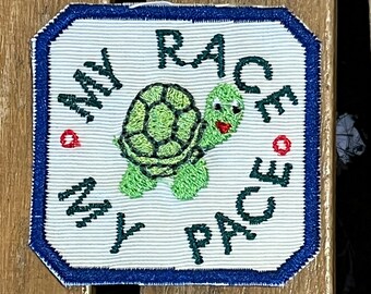 My Race My Pace iron on Patch, Turtle patch, Running Patch for backpack, marathon runner gift, patch for hat, Cyclist patch