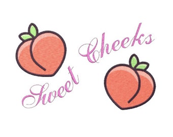 Sweet Cheeks Embroidery file for blanket, Peach embroidery design, fruit embroidery for blanket, cute embroidery, cheeky embroidery