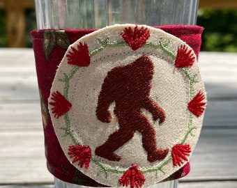 Bigfoot Coffee Cup Cozy for tapered cup, Sasquatch cup coozie, Paranormal things, Birthday gift, cryptidcore, Thank you gift, kitchen decor