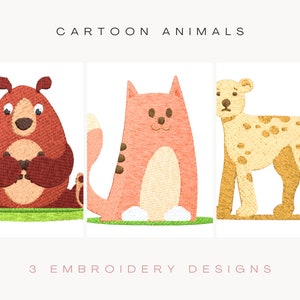 Cartoon animals embroidery design, Cat embroidery file, cheetah design, bear embroidery, 4 x 4 design, cute animal design for children image 1