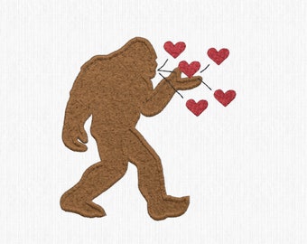 Bigfoot embroidery file, Blowing kisses, Valentine Embroidery file, Sasquatch design, 9 formats, trendy embroidery, sweetest day design