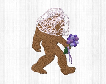 Bigfoot Wedding Embroidery, 1.5 inch design, Bride and Groom, wedding decor, bridal shower gift, trendy embroidery, diy embroidery