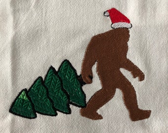 Christmas Bigfoot Towels, Christmas Decor embroidered towel, Bigfoot Lover Gift,  Sasquatch towel, Cryptid core, Secret Santa gift