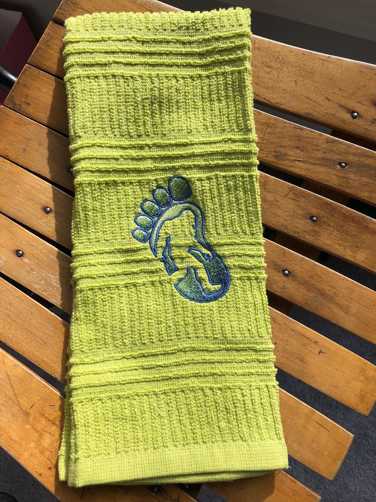 Bigfoot Towel Lime Green Kitchen Towel Funky Decor Etsy