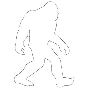 May include: A line drawing of a Bigfoot, also known as Sasquatch, walking. The creature is depicted in a simple, minimalist style, with its arms and legs outstretched.