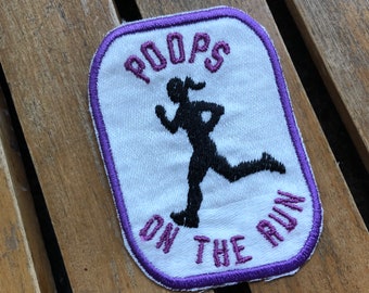 Running Patch for backpack, cross country running patch, Poops on the Run, marathon runner gift, iron on for hat, for running buddy