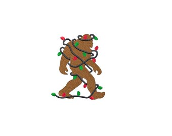 Christmas Embroidery file, Bigfoot embroidery for holiday decor, Christmas Lights embroidery, 4 x 4, Sasquatch embroidery, design for bag
