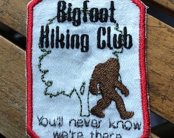 Bigfoot Hiking Club patch for backpack, cryptid patch for jacket, Sasquatch gifts, paranormal patch for hat, backwoods patch, Bigfoot