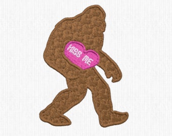 Bordado Bigfoot, Kiss Me Valentine, Bordado Valentine, Diseño Sasquatch, 9 formatos, diseño de bordado de amor, diseño romántico