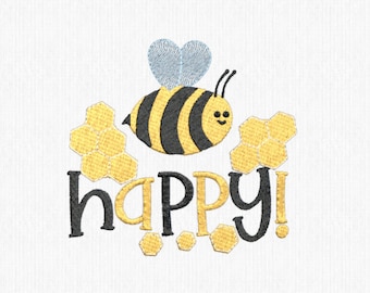 Bee embroidery file, Bee happy, Bumble Bee design, diy gifts, cute embroidery, Insect embroidery, vp3 format, brother sewing, dst format