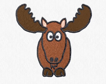 Moose embroidery design, goofy moose, Forest animal design for towel, embroidery design for child's clothes, brother sewing, pes format