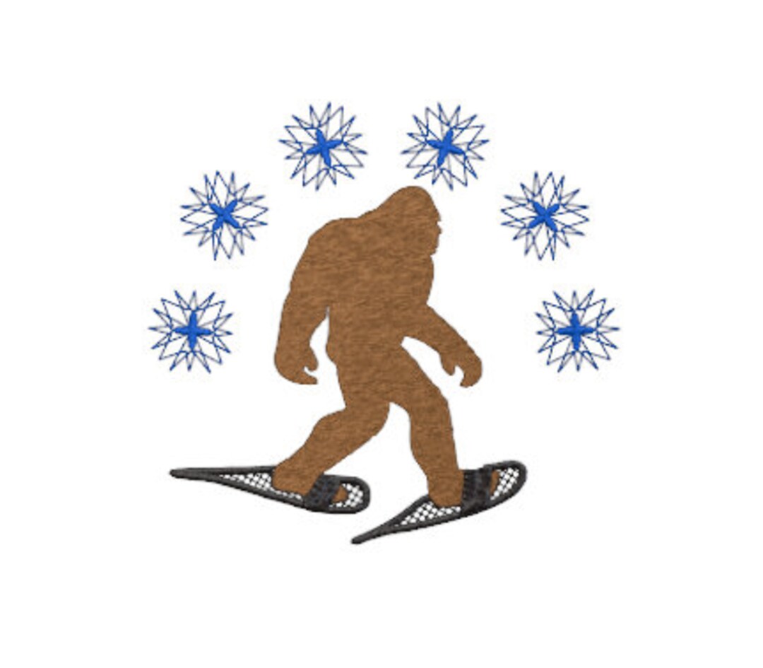 Bigfoot Snowshoes Machine Embroidery File, Cryptid Embroidery, Winter Snow Storm, Cryptozoology