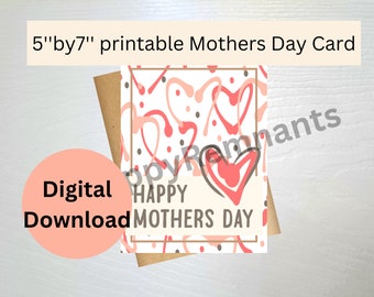 Mothers' Day Card, printable PDF, heart card for mom, diy print, printable card, Mothers' day gift, greeting card, 5 x 7 card design