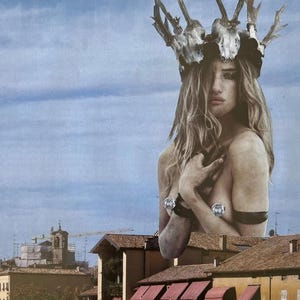 Handgemachte Collage mit Metallrahmen, Papiercollage, Originalkunst, handgeschnitten, surreale analoge Collage, Collage mit Rahmen, Wandkunst, Wohnkultur