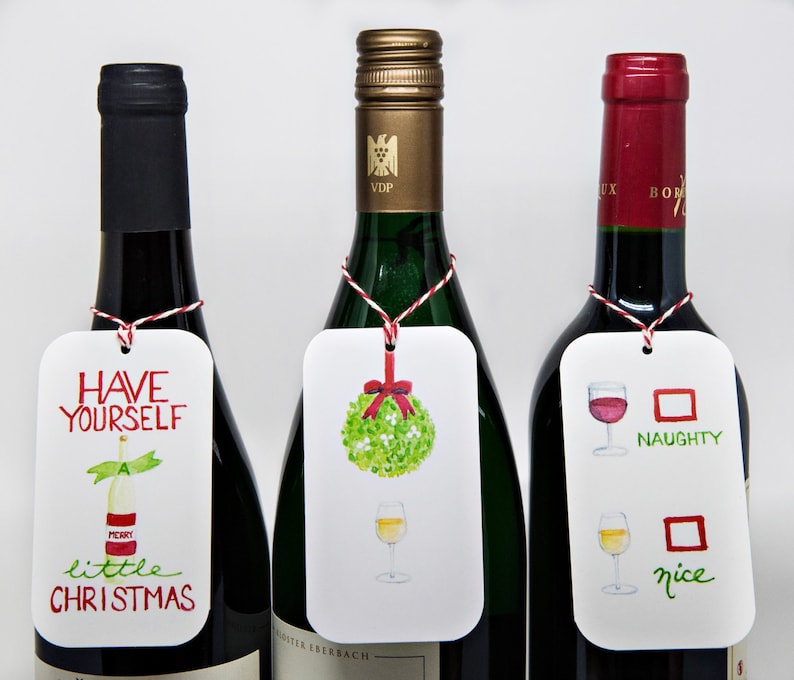 Christmas Wine Bottle Gift Tags set of 6 Etsy