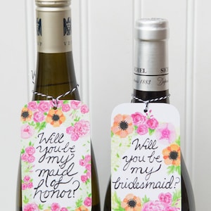 Will You Be My Bridesmaid / Will You Be My Maid-of-Honor wine bottle gift tags -set of 6