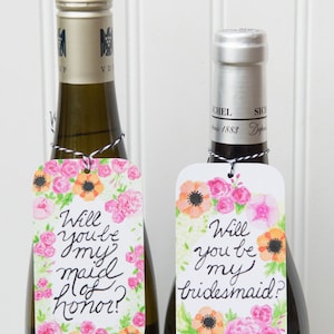 Will You Be My Bridesmaid / Will You Be My Maid-of-Honor wine bottle gift tags set of 6 image 1