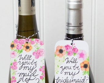 Will You Be My Bridesmaid / Will You Be My Maid-of-Honor wine bottle gift tags -set of 6