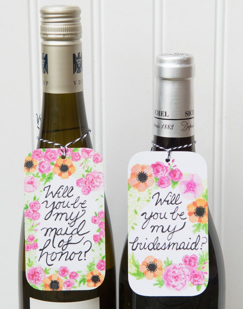 Will You Be My Bridesmaid / Will You Be My Maid-of-Honor wine bottle gift tags set of 6 image 1