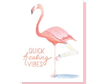 Quick healing vibes flamingo get well card