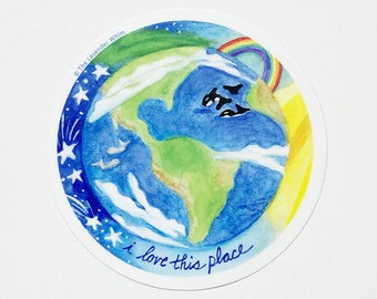 I Love This Place Earth Vinyl Sticker