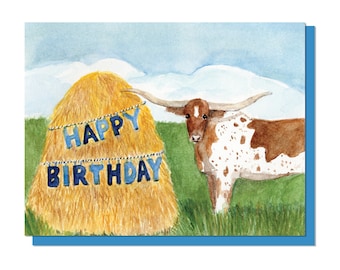 Longhorn Cow Birthday Card