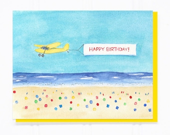 Beach Plane Banner Birthday Card