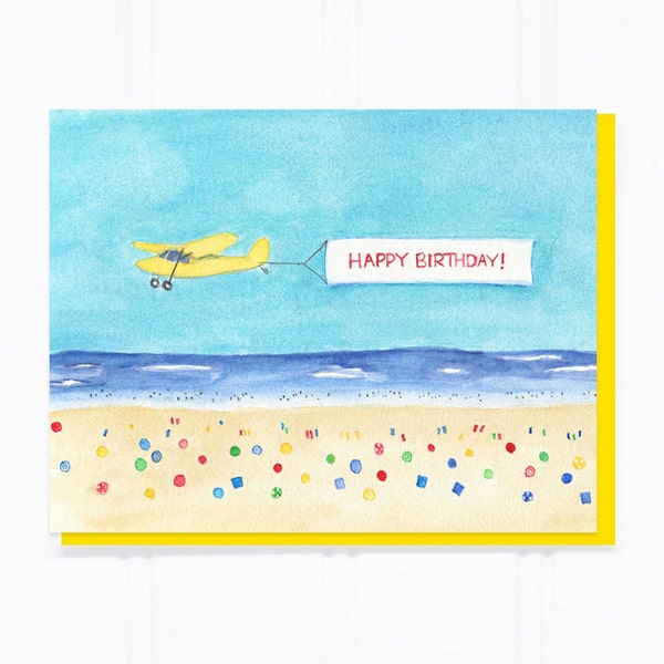 Beach Plane Banner Birthday Card