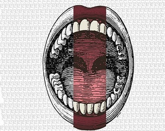 Open Mouth Dentist Teeth Graphic: Colored & B/W (Digital Image)