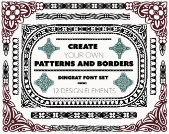 Jewel Ornaments Dingbat Font Icons. Print or Web Design Elements. Commercial Use. F006