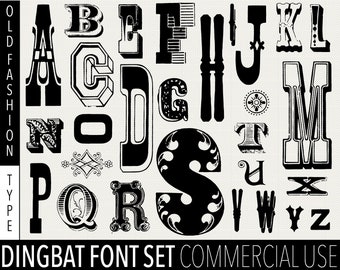 Mix and Match Antique Alphabet Vintage Type Dingbat Font Icons. Print or Web Design Elements. Commercial Use. F0B2