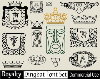 Royalty Dingbat Font Set. Original Vector Design Elements for Print or Web. Commercial Use. F0D3