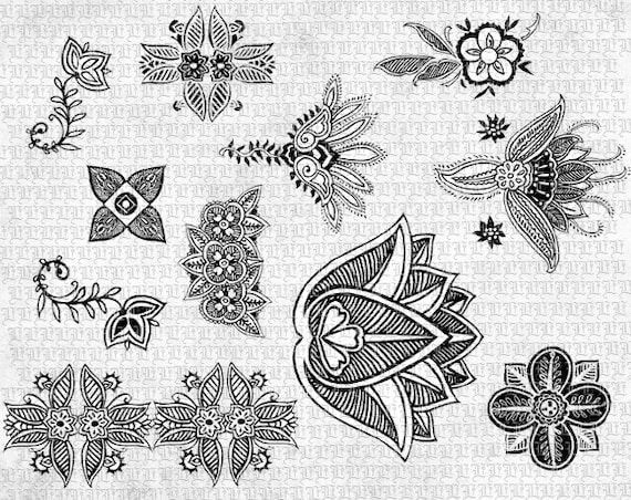 Floral Henna  Tattoo  Designs  Digital Clip Art Printable  