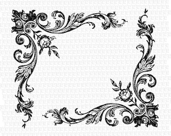 Victorian Floral Corner Clipart: Antique Design Graphics (Digital Download)