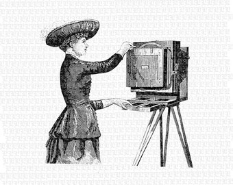 Victorian Lady Woman Photographer Antique Image Vintage Clip Art Illustrations Printable Digital Collage Sheet 0584