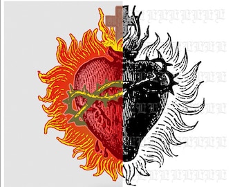 Bleeding Heart Religious Symbol Old Clip Art Hand Coloured Printable Image Free Commercial Use 4612