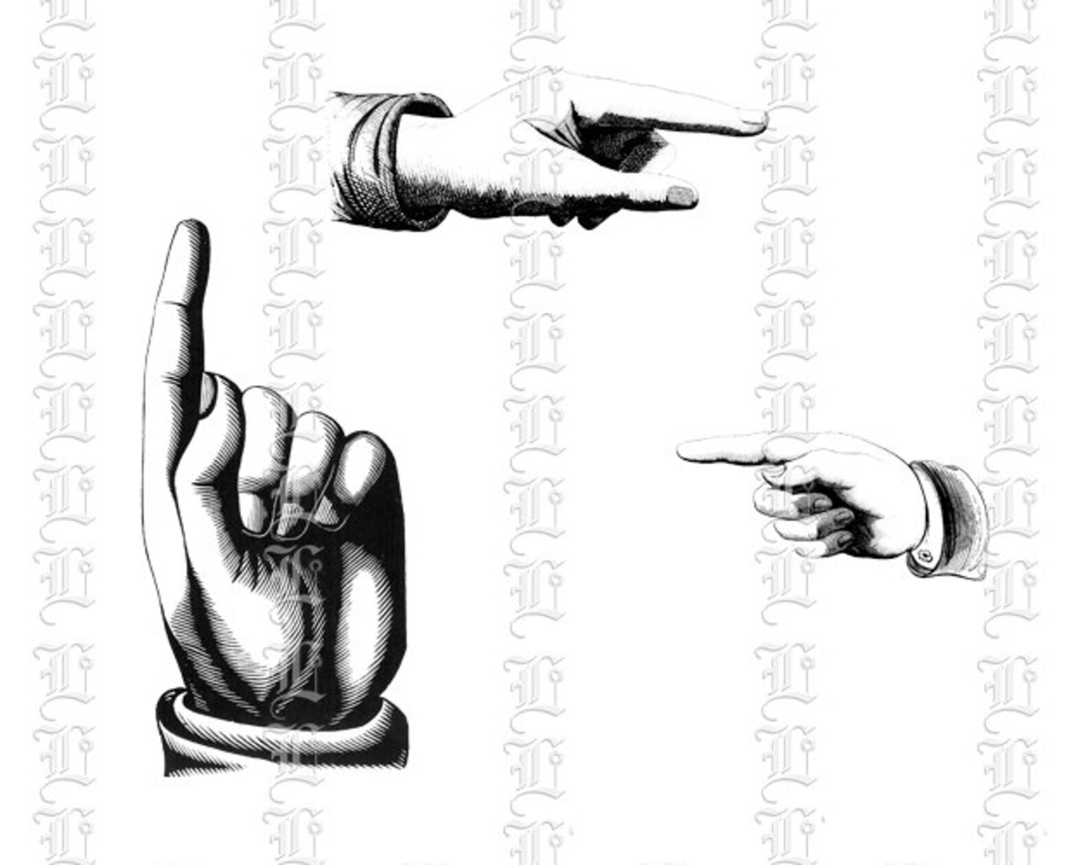 Point Finger Printable Pointing Fingers Digital Collage Sheet Printable Vintage Clip Art ...
