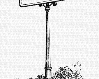 Vintage Blank Street Sign Post Clip Art (Digital Download)
