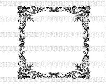 Victorian Floral Border Clip Art: Square Frame (Digital Image)