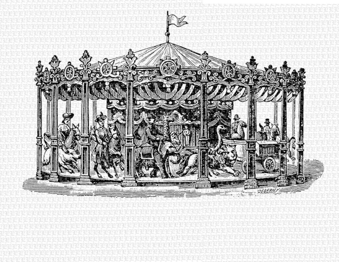 Antique Carousel Merry Go Round Vintage Digital Graphic Printable
