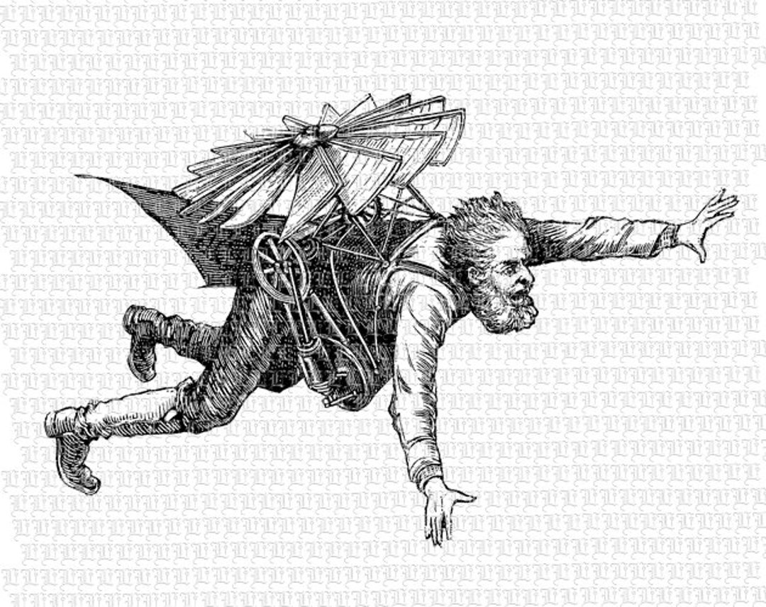 Victorian Man Inventions Flying Apparatus Printable Digital Clip Art ...