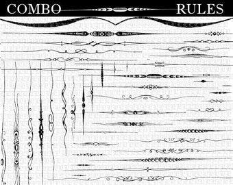 Puede incluir: Una colección de bordes y reglas decorativos en blanco y negro. La imagen incluye una variedad de diseños, incluyendo espirales, puntos, líneas y formas geométricas.