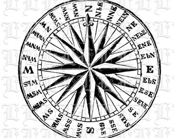 Vintage Rose Compass Clip Art: Navy Illustrations (Digital Download)